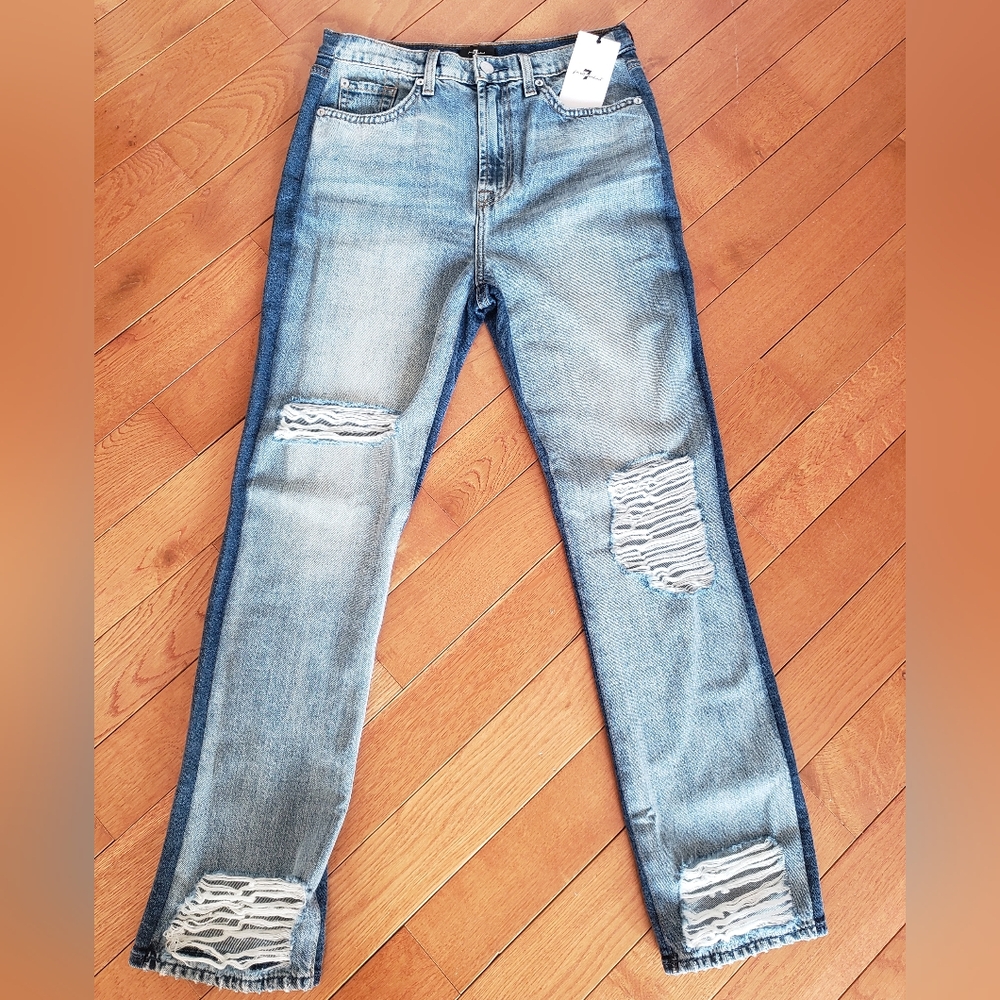 7 For All Mankind 50/50 Ripped High Waist Ankle Straight Leg Jeans - NWT